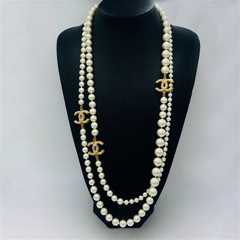 chanel necklace cheap|chanel pearl long strand necklaces.